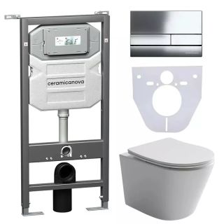 Комплект с инсталляцией Ceramica Nova CN6000_1002CH_1000 унитаз Balearica CN6000 крышка-сиденье с микролифтом и инсталляция Envision CN1002CH с кнопкой смыва хром Flat